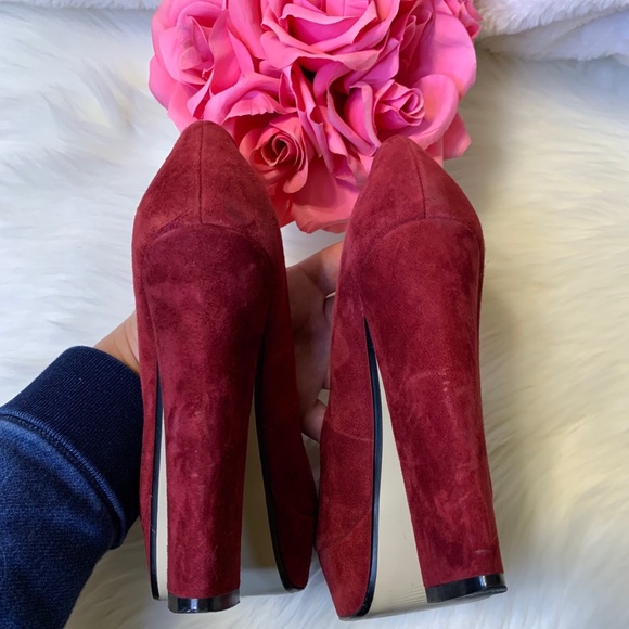 Aldo Burgundy Suede Platform Chunky Heels Pump - Picture 13 of 16